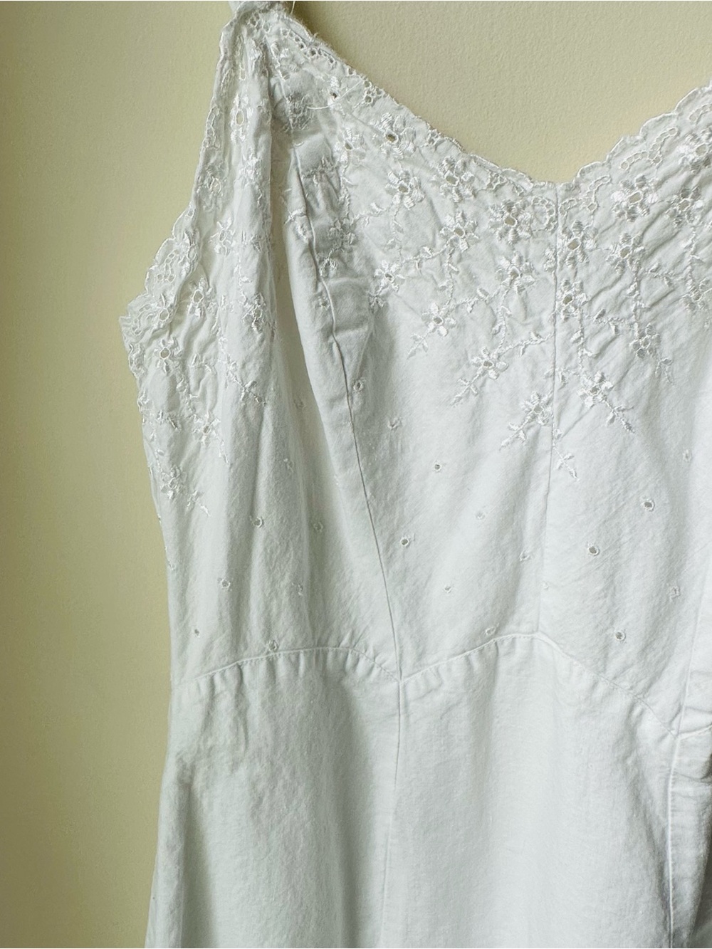 Vintage White Embroidered Eyelet Cotton Midi Slip Dress XS Small - Picture 7 of 8